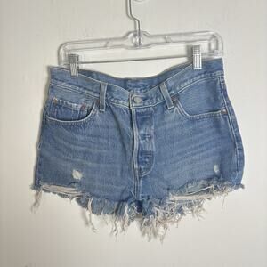 Levi's 501 Women's Blue Button Fly Cut Off Denim Shorts Size 29